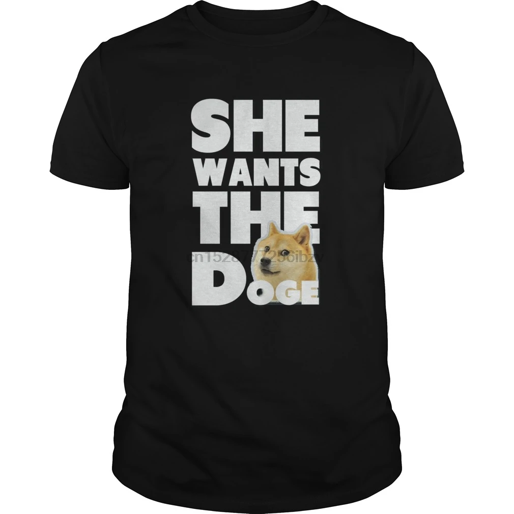 Мужская футболка с коротким рукавом SHE want THE DOGE очень привлекательный Вау