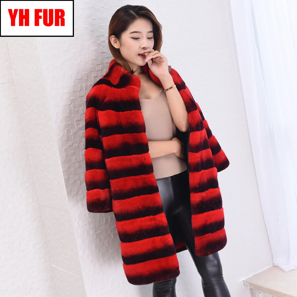 2020 Для женщин Настоящий мех кролика пальто Теплый Мягкий длинная куртка высокое