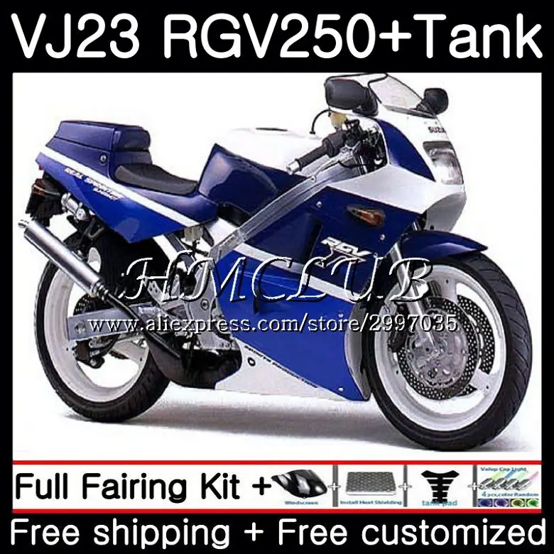 

Комплект + бак для SUZUKI VJ21 VJ22 VJ23 синий белый топ RGV250 97 98 тела 43HC. 16 RGV 250 VJ 21 22 23 SAPC RGV-250 1997 1998 обтекателя