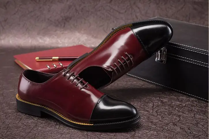 Мужские модельные туфли с острым носком из натуральной кожи пэчворком на