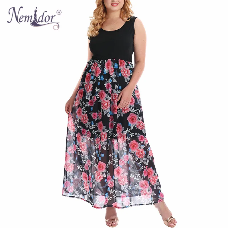 Nemidor женское повседневное шифоновое платье с круглым вырезом плюс размер летнее