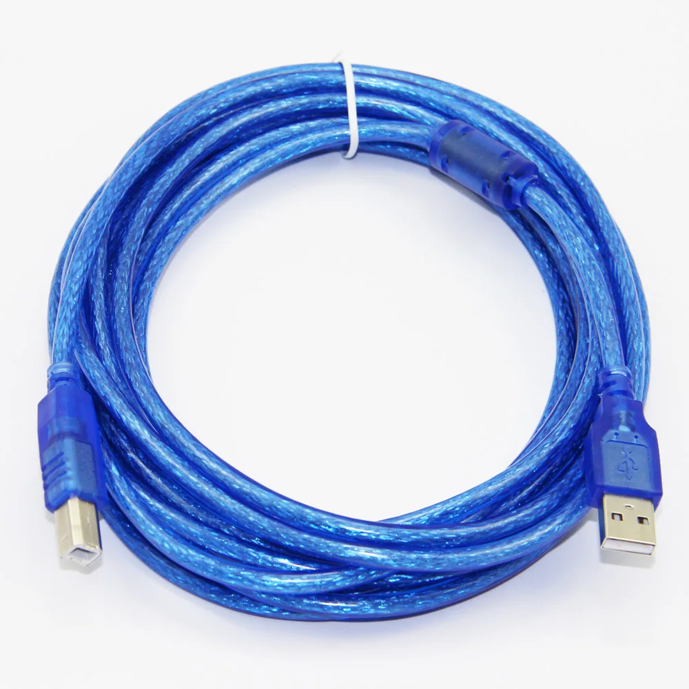 Bochara USB 2,0 кабель для принтера тип A папа-Тип B Папа из фольги+ Плетеный защитный прозрачный синий 1,5 м 1,8 м 3 м 5 м 10 м