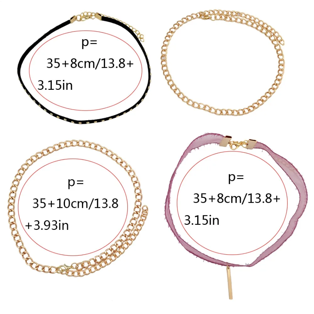 4 Шт./компл. Панк Черная Кожа Золото Проба Цепи Шарм Роза Ткань Воротник Короткие