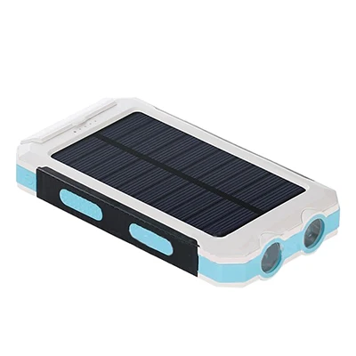 White black 20000mah Solar Power Bank Portable Waterproof Dual USB External Battery Powerbank Dual LED Light Mobile Phone Battery Charger - Color: White black