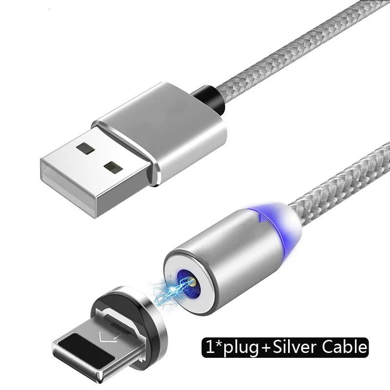Серебристый DaDaXiong 1 м Магнитный зарядный кабель Micro USB кабель для iPhone XR XS Max X магнитное зарядное устройство usb type C светодиодный кабель для зарядки - Цвет: Серебристый