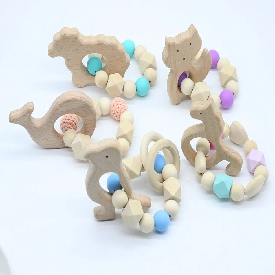 Деревянный Детский браслет в форме животного Прорезыватель для зубов ребенка