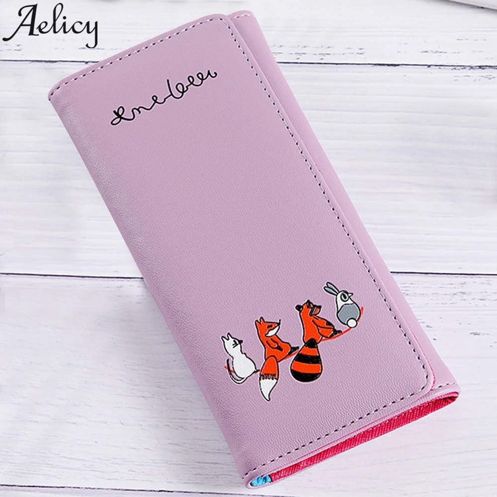Aelicy, длинный кожаный кошелек с лисой кошкой, женские кошельки, кожаная сумка с отделением для монет, Сумка с держателем для кредитных карт, сумки, женские сумки, дизайнерские