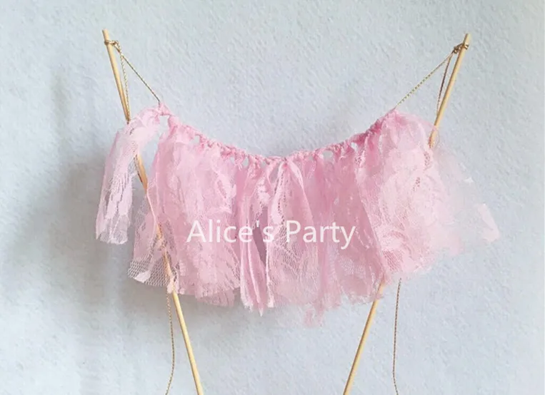 Baby Pink Lace Cake Banners Girl Birthday Buntings Table Cupcake Decorated Dessert Garland Shower Flag Smash Photo | Дом и сад