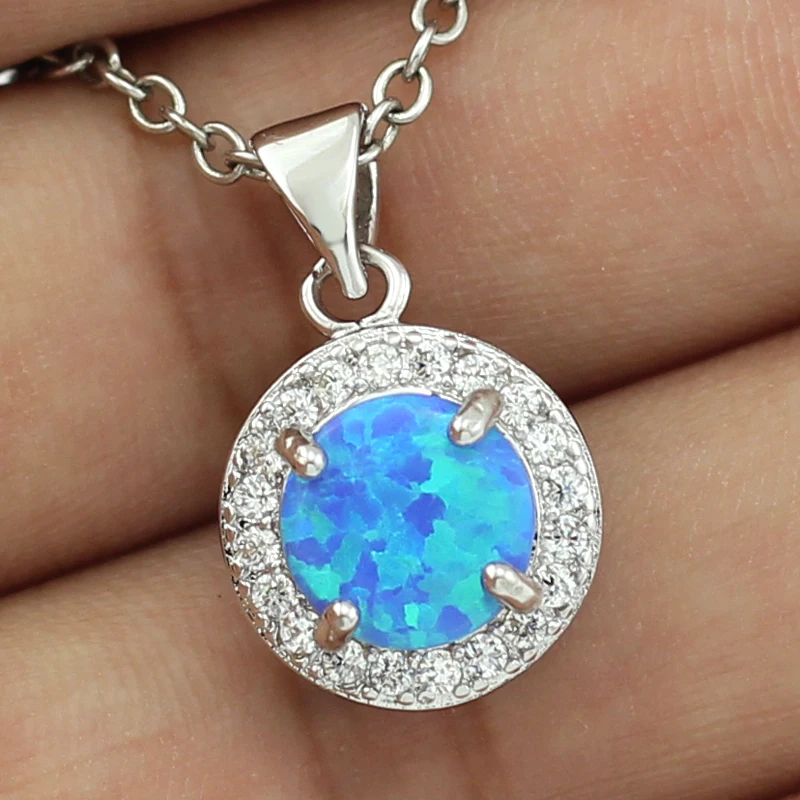 Голубой огненный опал CZ кулон для девочек модные ювелирные изделия женские