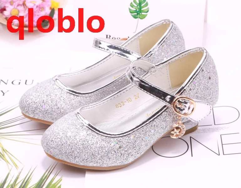 Серебристый qloblo Kids Girls Wedding Shoes Children Princess Sandals High Heels Dress Shoes Shoes For Girls - Цвет: Серебристый