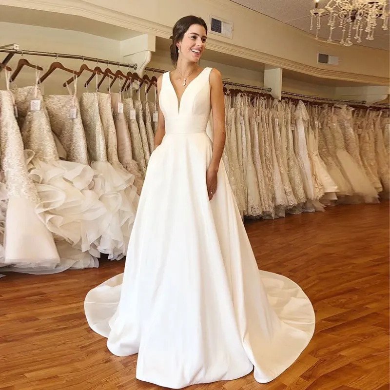 Осенние vestidos novias boda Свадебные платья Сатиновые Свадебные платья Прозрачное платье hochzeitskleid bestidos para bodas сексуальное цвета слоновой кости