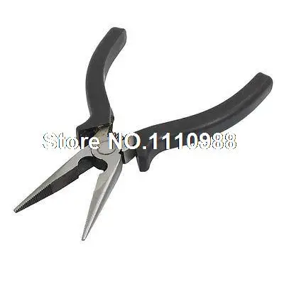 

6.3" Lenght Black Plastic Coated Grips Straight Long Nose Pliers Tool