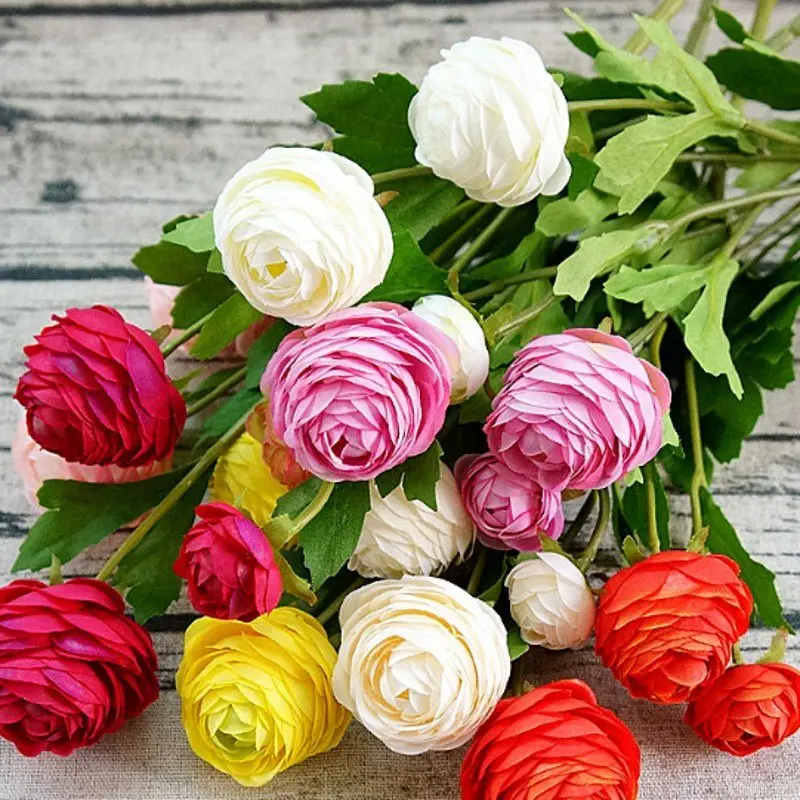 Фото 1 шт., 3 головки, маленькие искусственные розы Ranunculus Asiaticus, искусственные цветы, шелковые искусственные цветы Флорес для дома, свадебные украшения, пионы №4