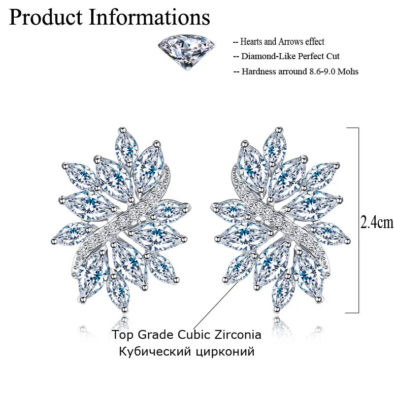 Женские серьги гвоздики серебряного цвета с крупным фианитом|flower stud earrings|fashion