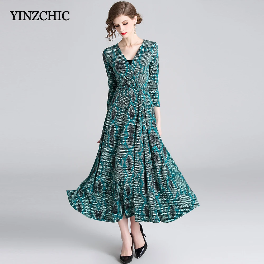 Весеннее Новое Женское Платье с принтом v-образным вырезом женские платья