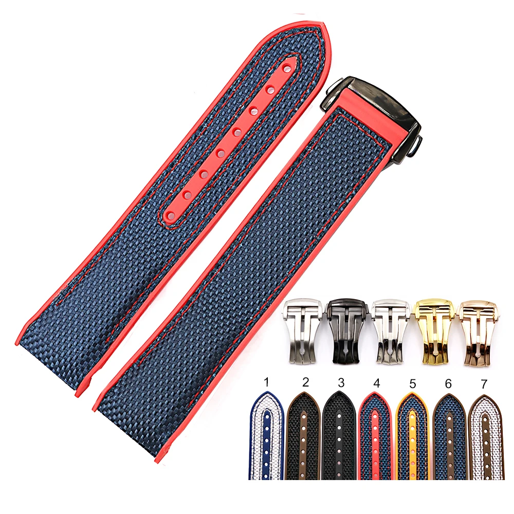 Rolamy 20 22mm High Quality Rubber Silicone With Nylon Replacement Watchband Strap Loops For Planet Ocean 45 42mm With Clasp