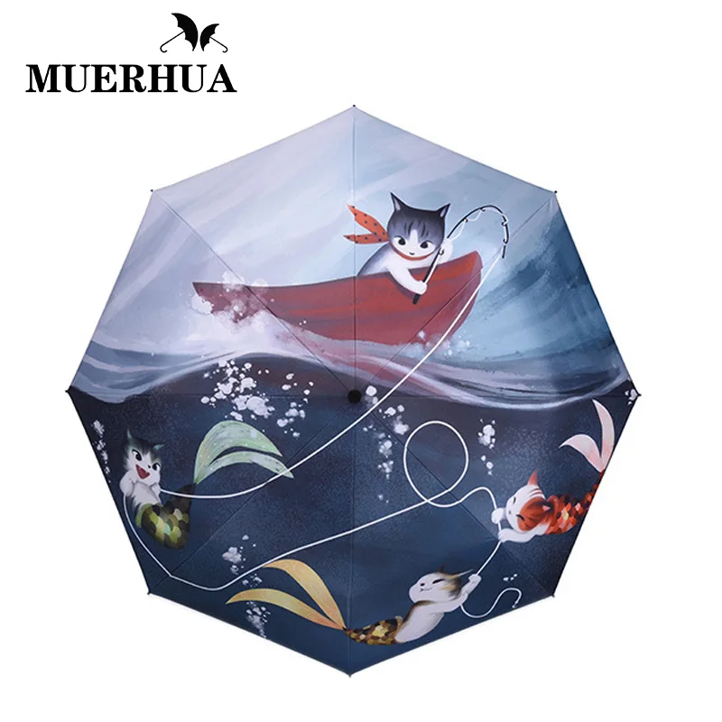 MUERHUA 2018 анти УФ складной карманный зонтик рисунок кошки ветронепроницаемый