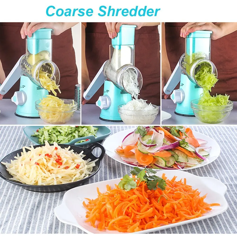 Vegetable Cheese Cutter Round Slicer Shredder Grinder with 3 Interchanging Ultra Sharp Cylinders Stainless Steel Drums | Дом и сад