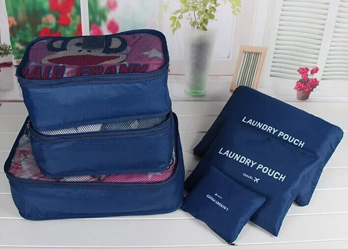 Dark blue 6 шт. дорожная сумка для хранения багажа дорожные сумки чехол Упаковка для обуви сумка кубической формы набор аккуратная одежда чемодан-органайзер сумка дорожная сумка - Цвет: Dark blue