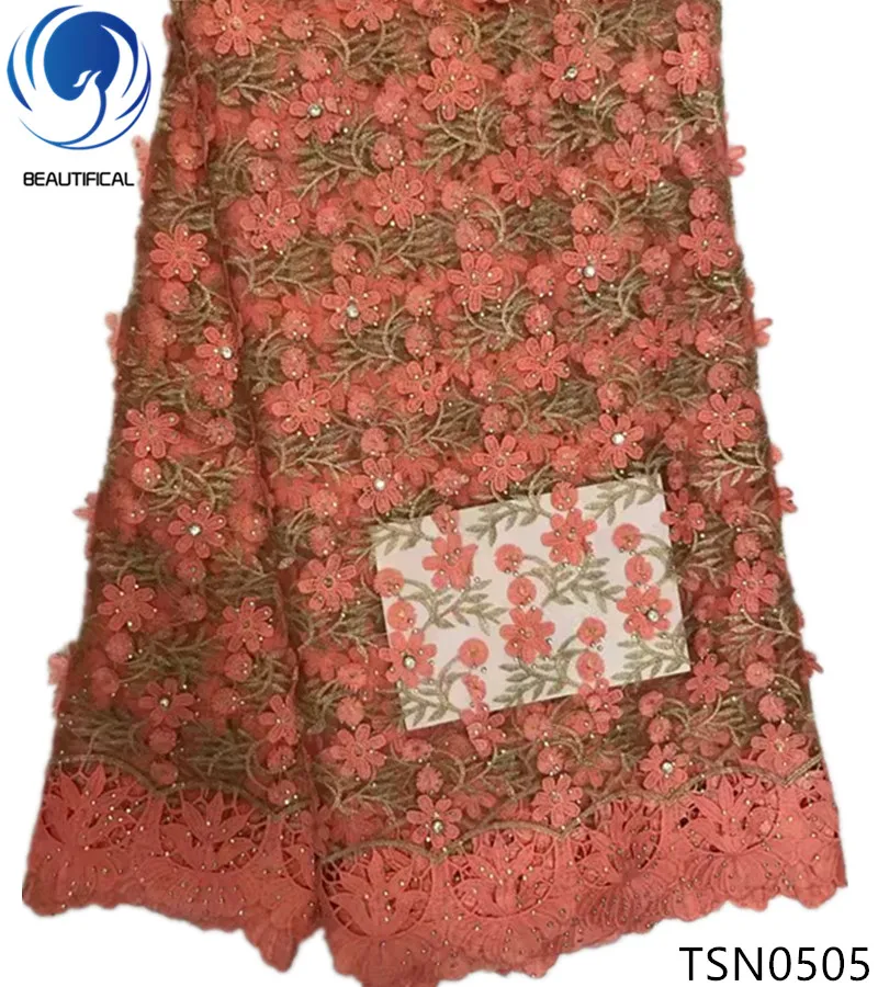 

BEAUTIFICAL african fabrics big red 3d tulle lace fabric 3d appliques lace fabric Classics elegant french fabric for dress TSN05