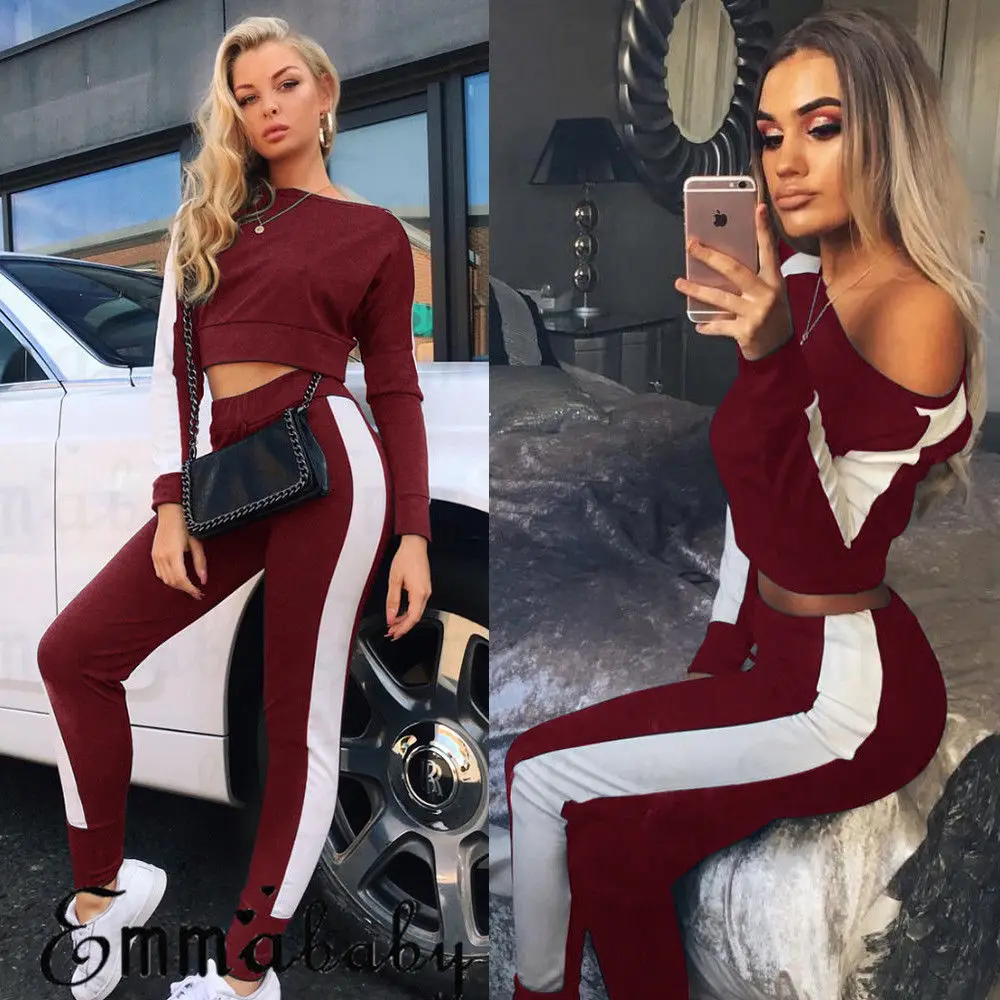 Женская одежда новинка зима осень 2018 однотонный спортивный костюм с длинным