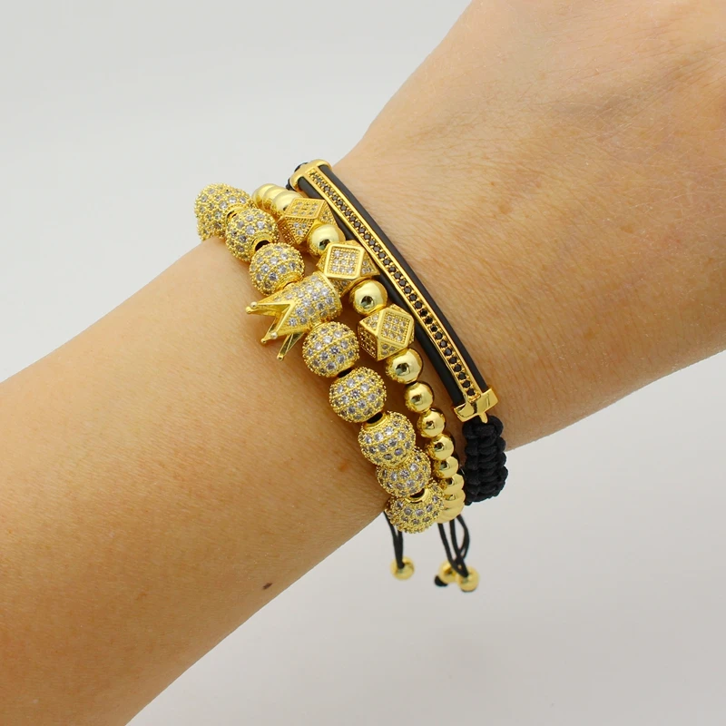 3 шт./компл. Мужской микро-плотный плетеный браслет из фианита роскошные