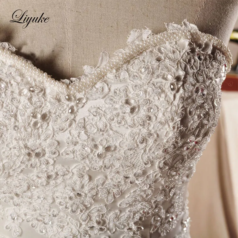 

Liyuke J166 Elegant New Tulle A-Line Wedding Dresses Sweetheart Appliques Lace Up Off The Shoulder Bride Dress robe de marriage