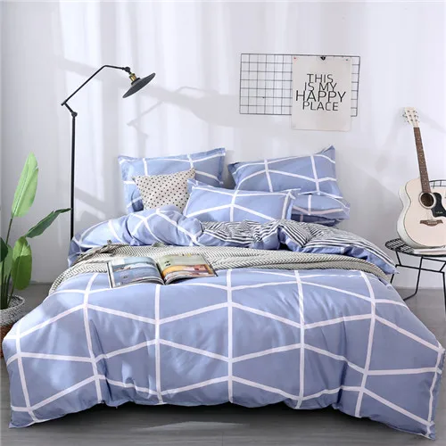 grey blue Geometric Abstractism постельного белья 3/постельного белья из 4 предметов(геометрическими фигурами из мультфильма постельное белье AB сбоку пододеяльник+ Плоский лист+ наволочка домашний текстиль - Цвет: grey blue Geometric