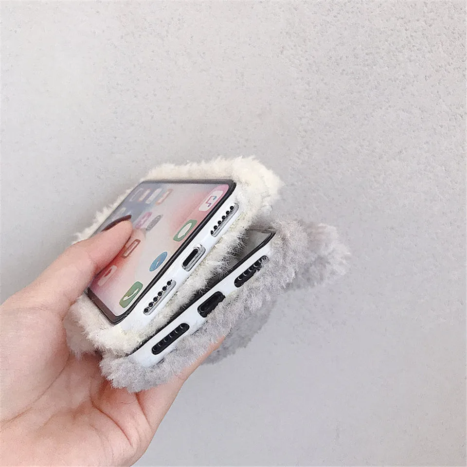 For Phone Case Cute Rabbit Hair Dog Plush for iPhone XS Max XR 8 8plus 7 7plus 6 Plus Fur Fluffy Soft Back Cover |