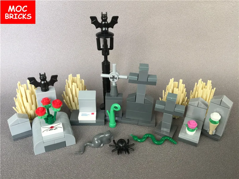Распродажа комплектов детской кубики MOC DIY надгробные камни кладбище с могил дом