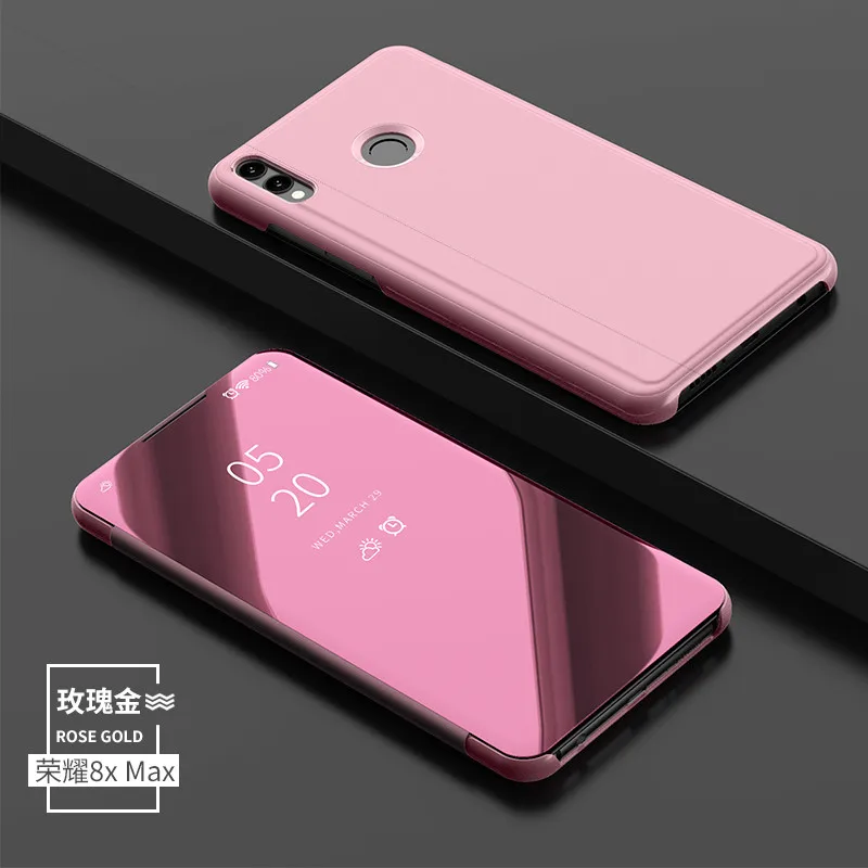 Rose Gold Роскошный флип-чехол для huawei honor 8x Max сенсорный стенд кожаный зеркальный чехол 360 полный корпус защитный чехол для hawei honor 8x celular - Цвет: Rose Gold