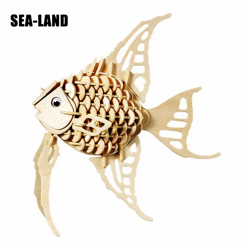 

2019 New 3D Diy Wooden Puzzle Toys For Children Angel Fish Educational Puzzle An Animal Montessori Toy Hobby Gift For Kids Adult
