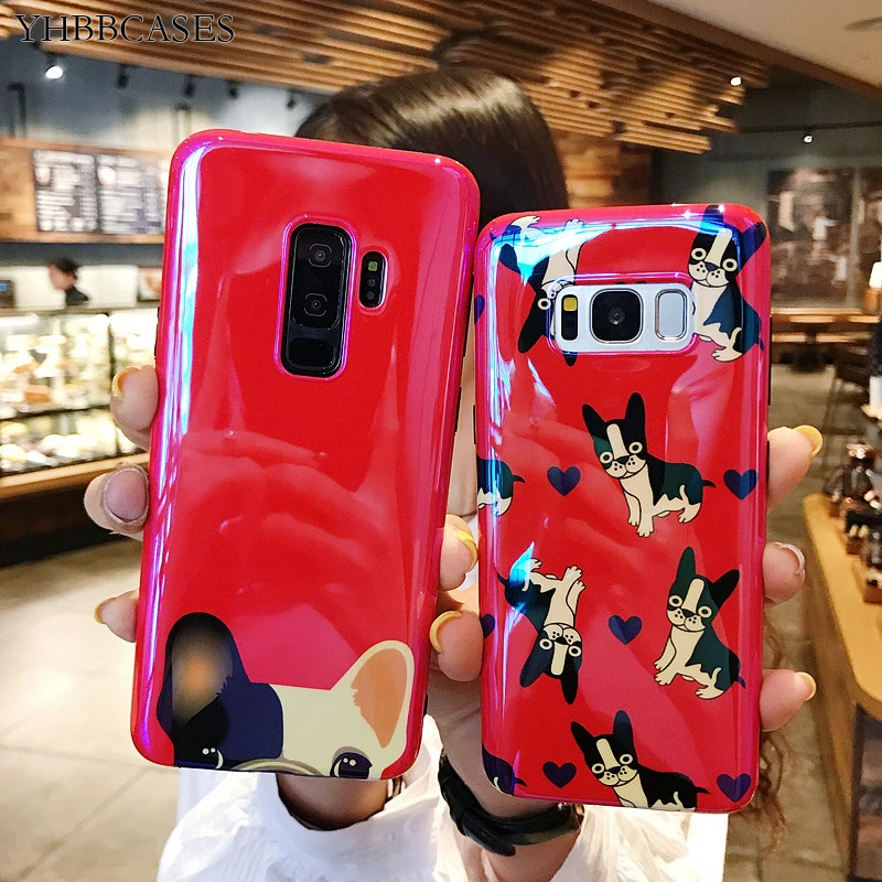 YHBBCASES Blu-ray Pet Dog Phone Case For Samsung Note 8 9 Cases Cartoon Bulldog Red Soft Cover Galaxy S8 S9 Plus |