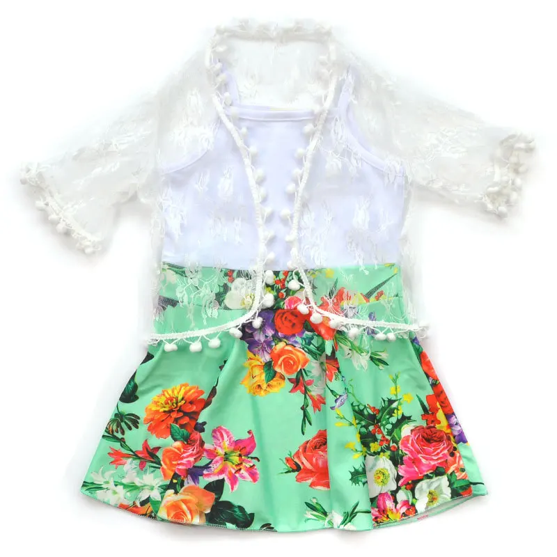 Summer new girls condole belt splicing flower dress + princess bud silk coat two-piece outfit | Детская одежда и обувь