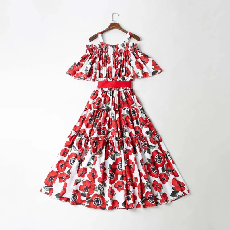 Высокое качество женское платье 2019 новый сладкий цветок Печать Слинг гриб