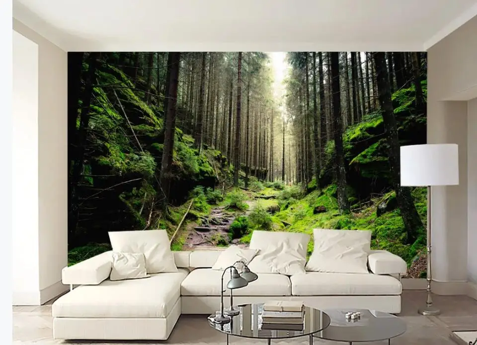 Пользовательские 3d Настенные обои пышные деревья Солнечный свет через