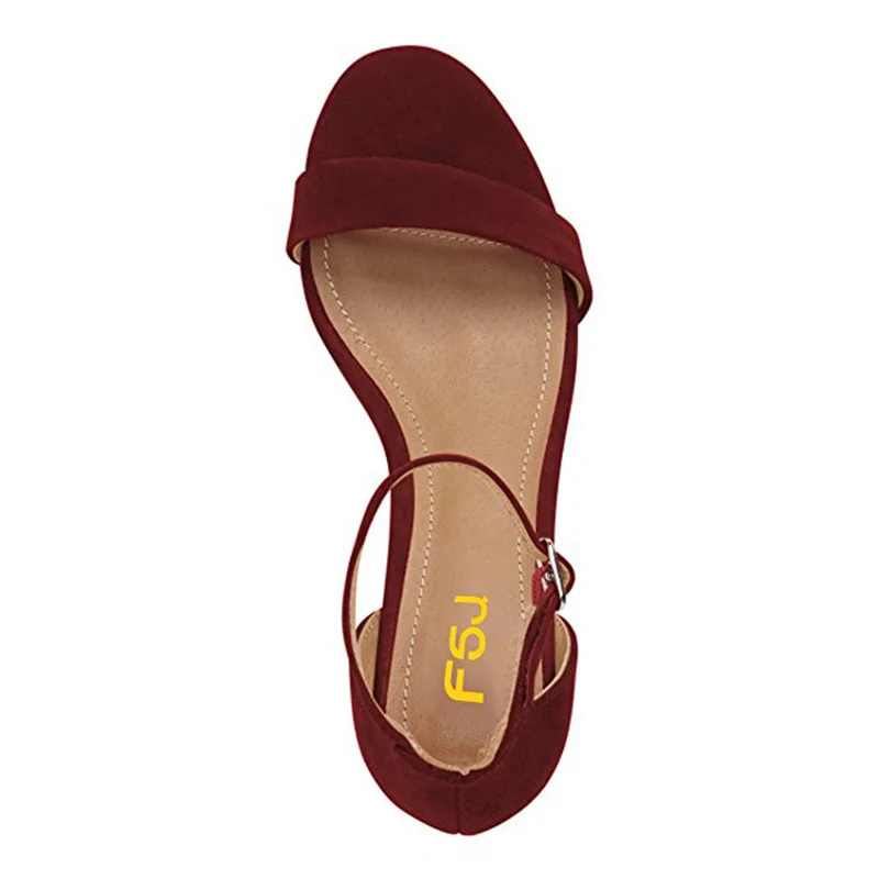 

Summer Brown Ankle Strap Red Low Sandals Women Flat Beach Shoes Buckle Strap Chunky Low Heel Mid Square Heel Leisure Casual FSJ