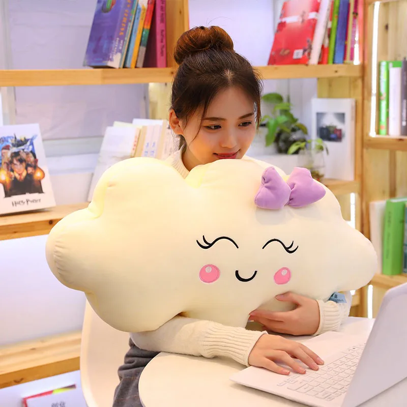Подушка в форме белого облака Smile мягкая плюшевая подушка с бантом для девушек 3