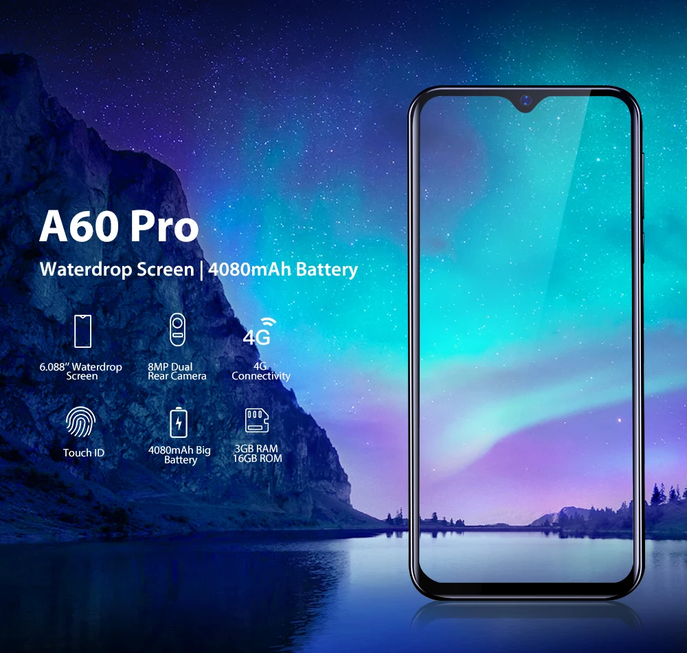 Blackview A60 Pro Мобильный телефон Android 9,0 MT6761V четырехъядерный мобильный телефон 3 ГБ+ 16 Гб экран капли 4080 мАч отпечатков пальцев Смартфон