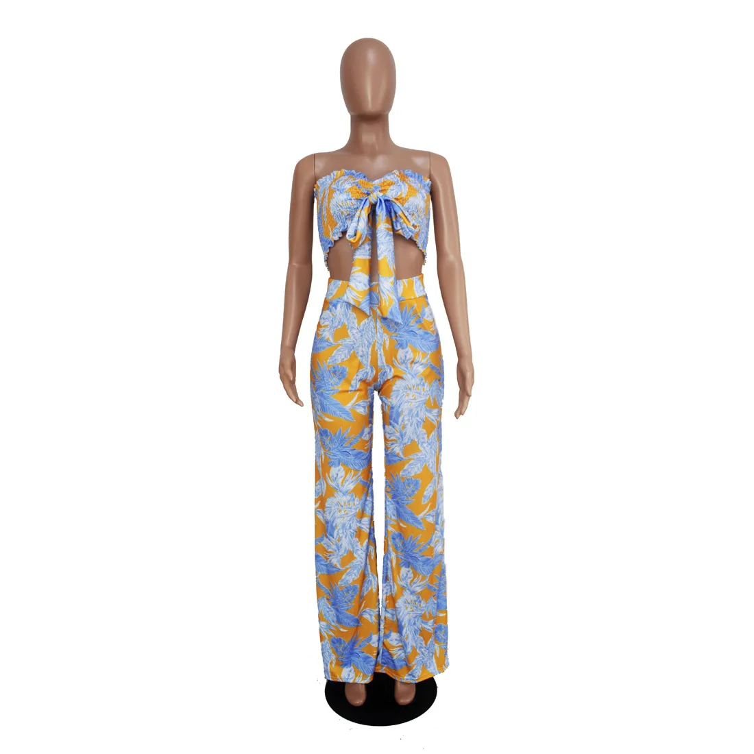 Женский комплект из двух предметов с принтом в виде листьев Топ без бретелек