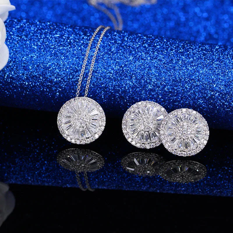 Набор из колье и серёг с фианитом|necklace earrings jewelry set|brand setsjewelry sets |