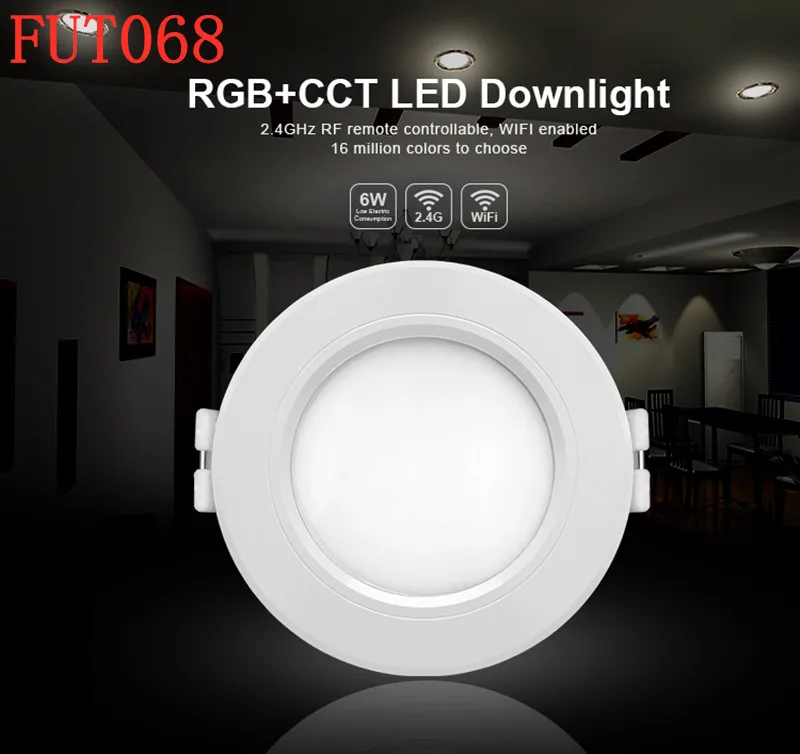 Milight FUT068 6W Dual White/RGB+CCT LED Downlight AC86-265V Led dimmable&ampFUT092 remote | Лампы и освещение