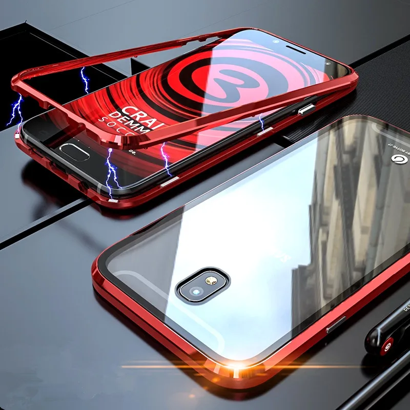 Full Red Роскошный Металлический Магнитный чехол для samsung Galaxy J7 /J7 PRO, чехол из закаленного стекла, металлическая рамка, чехол для samsung J730FM, европейская версия - Цвет: Full Red