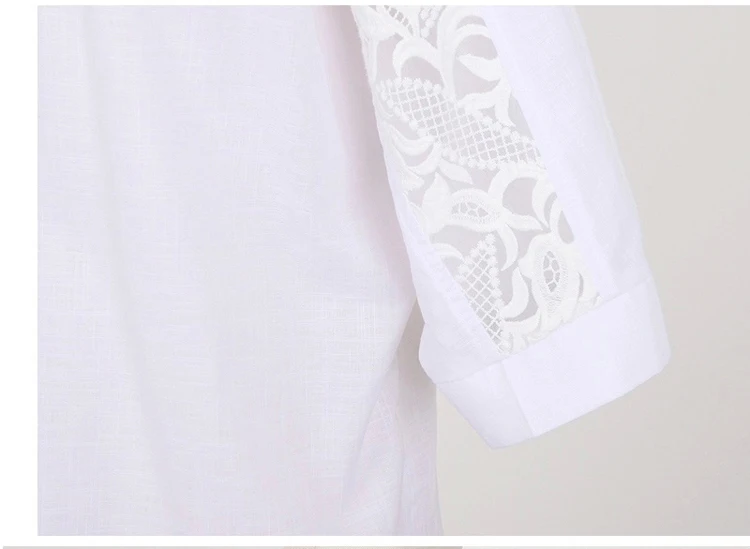 

plus size blouse women tops v-neck office ladies white blouse cotton linen blouse women fashion hollow lace women shirts 2589 50