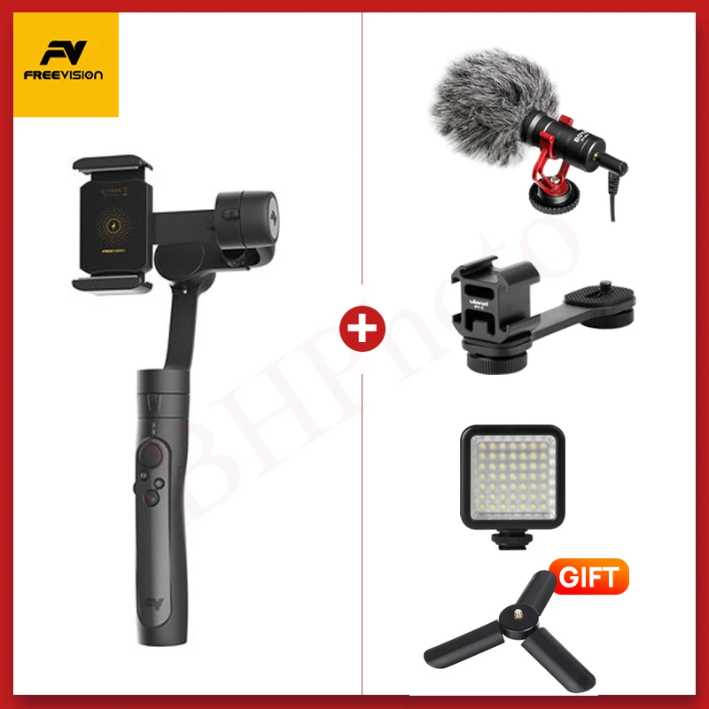 Freevision Vilta SE 3-осевой карданный стабилизатор смартфона для телефона gopro hero камеры PK DJI Osmo mobile 2 - Цвет: add Mic Stand Light