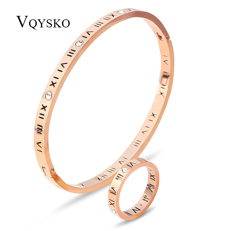 Браслет и кольцо из нержавеющей стали цвета розового золота/серебра|jewelry sets for