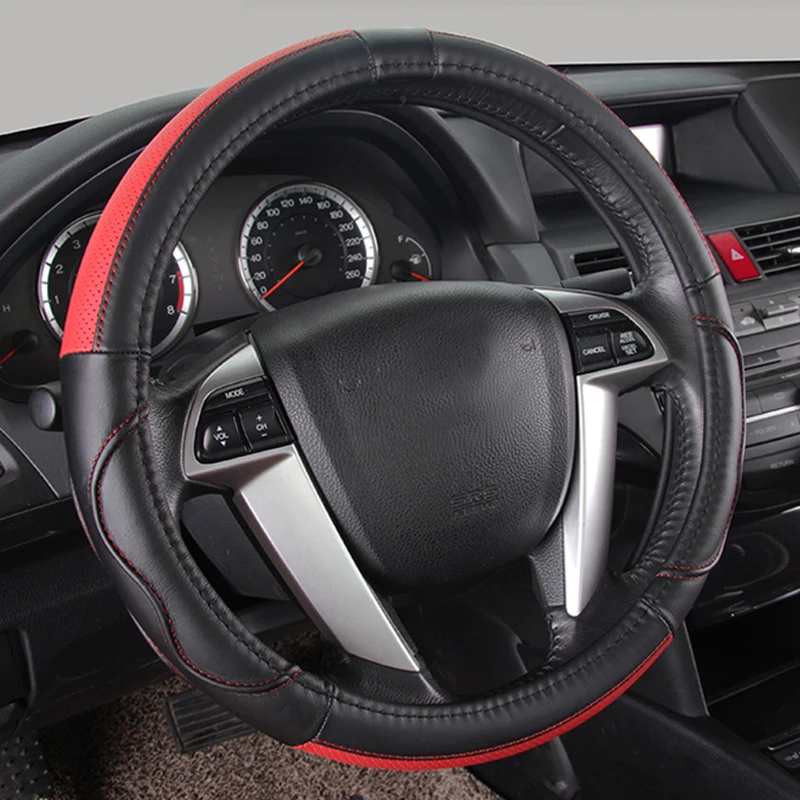 

Car Steering Wheel Cover Genuine Leather Steering Wheel Covers 38CM Car Styling Steering Wheels & Steering Wheel Hubs Black 15''
