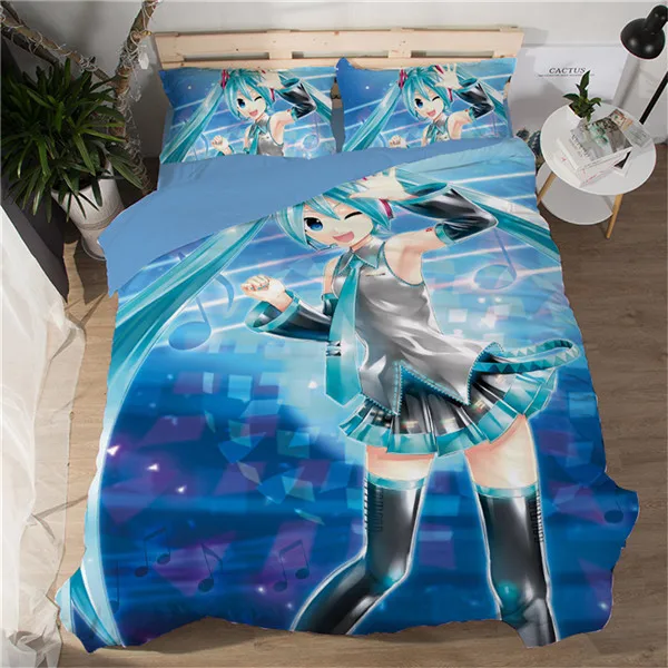 color4 Аниме мультфильм 3D Розовый Хацунэ Мику цветок пододеяльник набор печатных постельных принадлежностей чистый цвет ткань наволочка для мягкой подушки кровать плоский лист - Цвет: color4