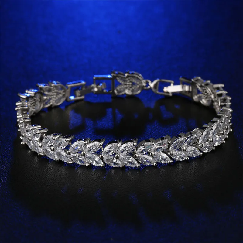 Женский браслет Vecalon Flower bijoux из фианита AAAAA белого золота с кристаллами свадебные