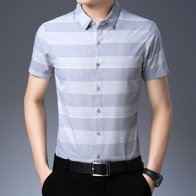 MIACAWOR летняя мужская рубашка с коротким рукавом модная полосатая Мужская